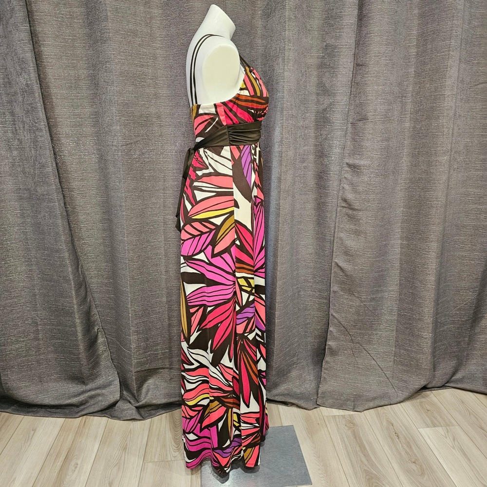 Floral Maxi Dress Tropical Casual‎ Summer Dress Womens Size Medium Brown Pink - Picture 5 of 11